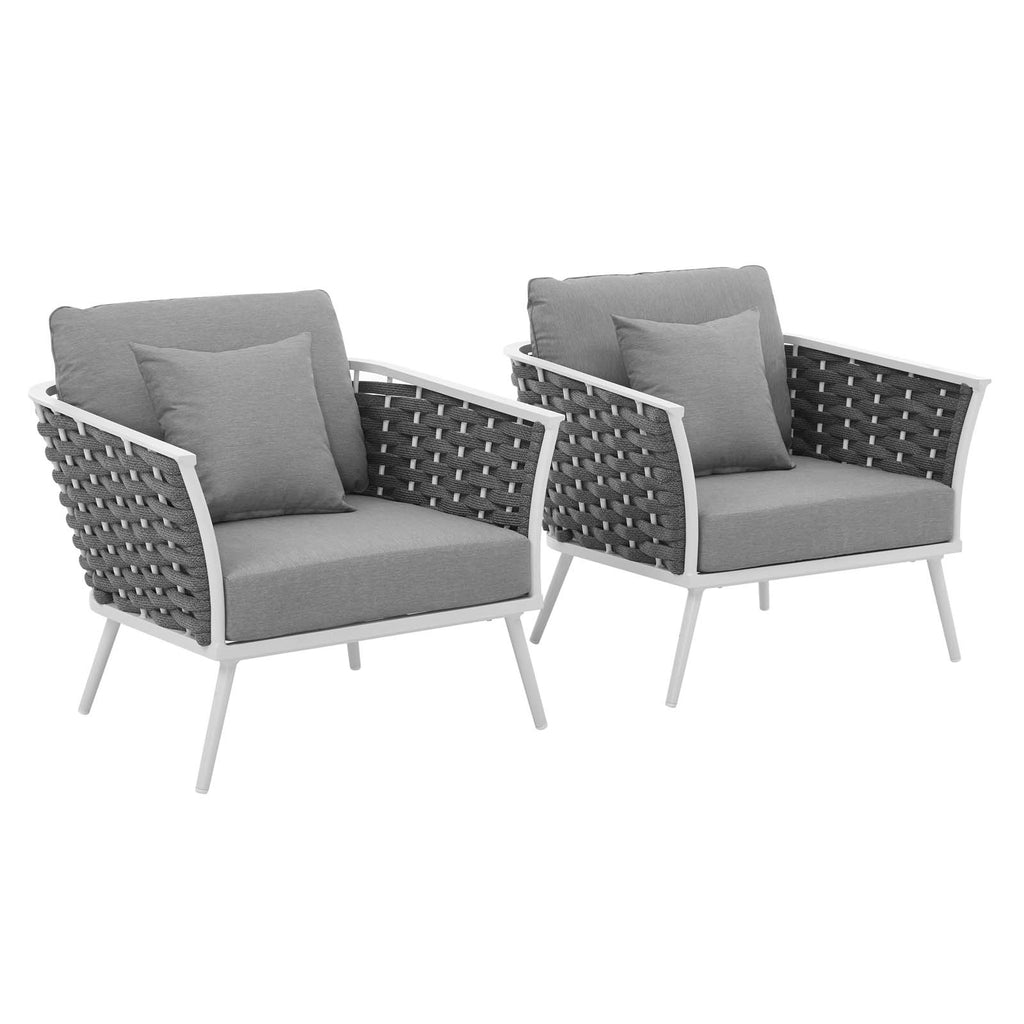 Stance Armchair Outdoor Patio Aluminum Set of 2 in White Gray