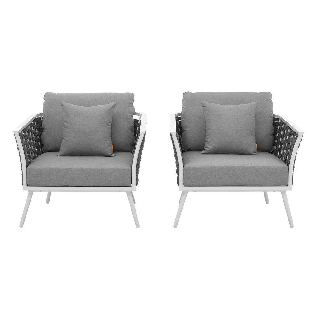 Stance Armchair Outdoor Patio Aluminum Set of 2 in White Gray