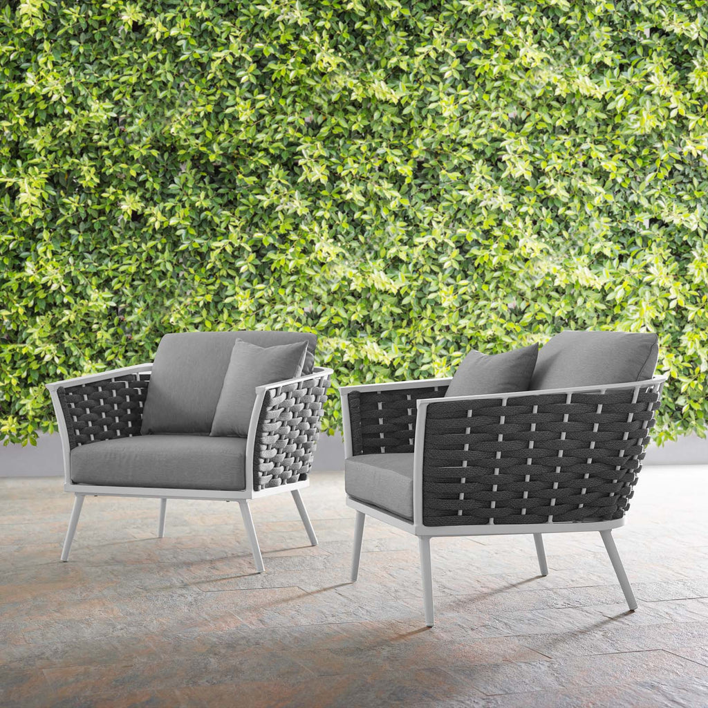 Stance Armchair Outdoor Patio Aluminum Set of 2 in White Gray