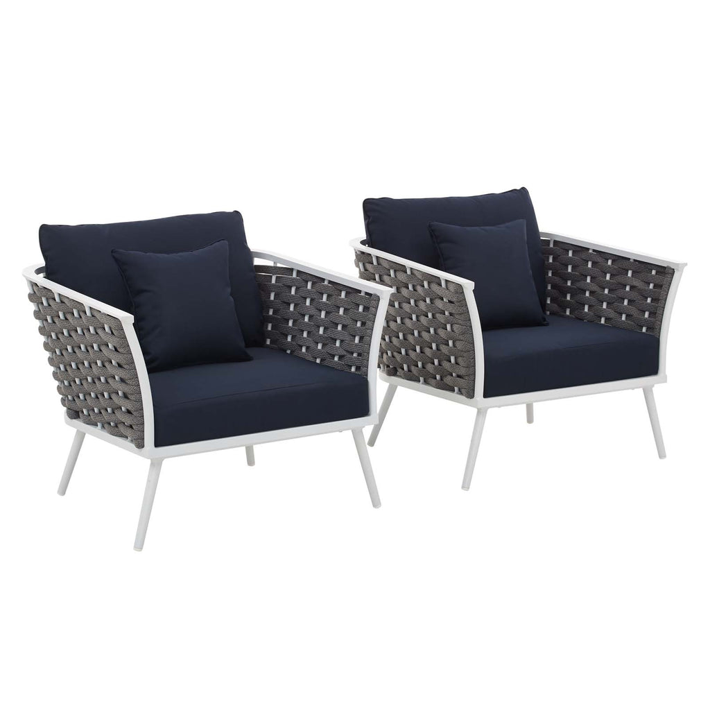 Stance Armchair Outdoor Patio Aluminum Set of 2 in White Navy