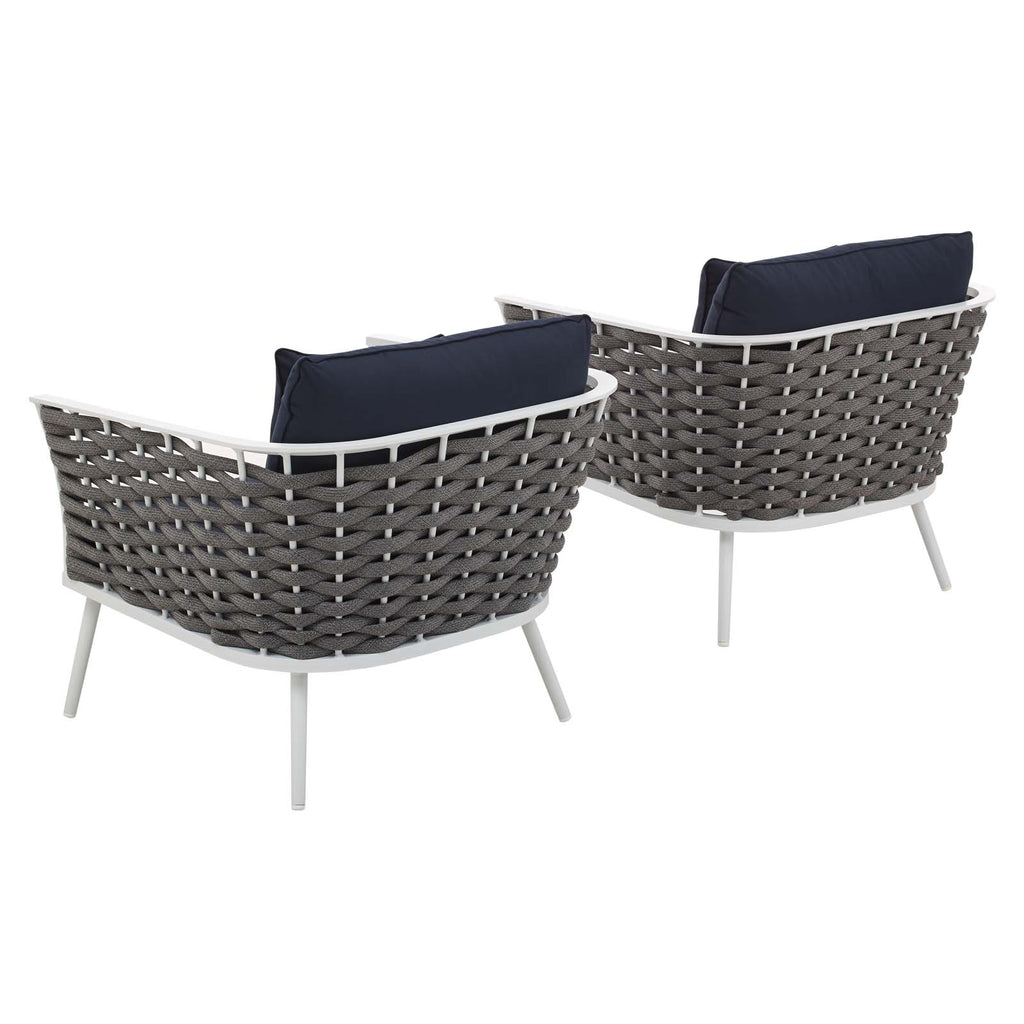 Stance Armchair Outdoor Patio Aluminum Set of 2 in White Navy