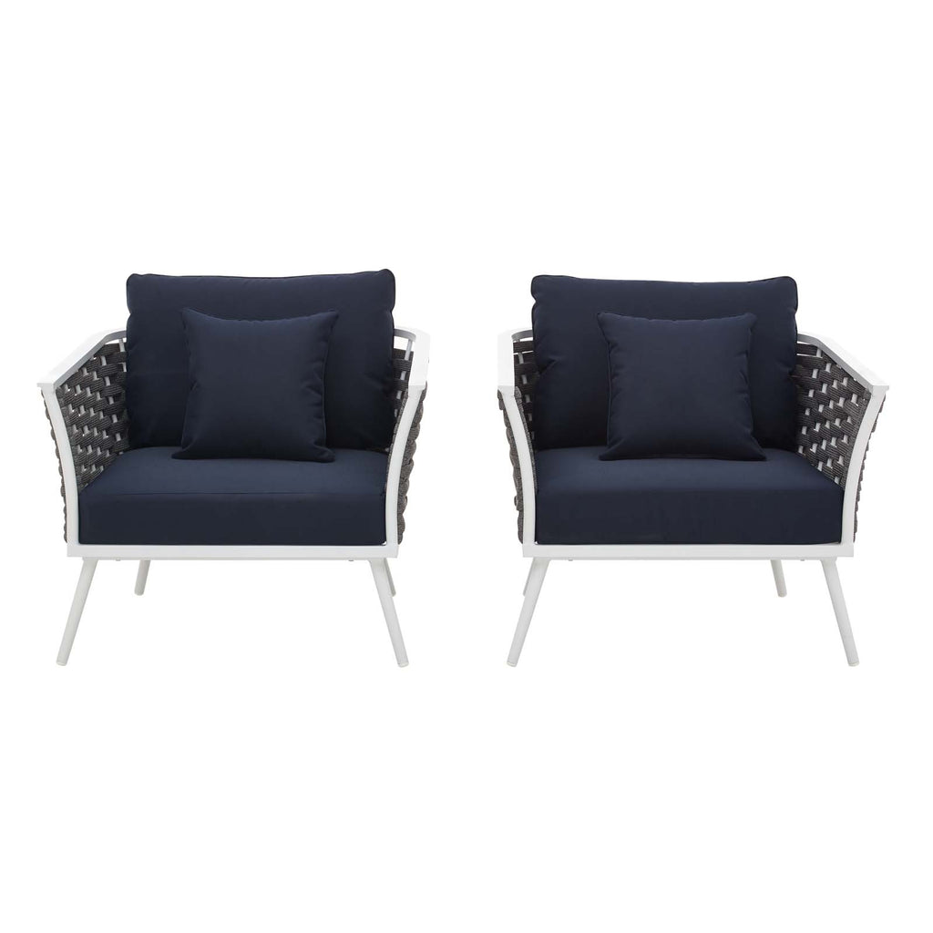 Stance Armchair Outdoor Patio Aluminum Set of 2 in White Navy