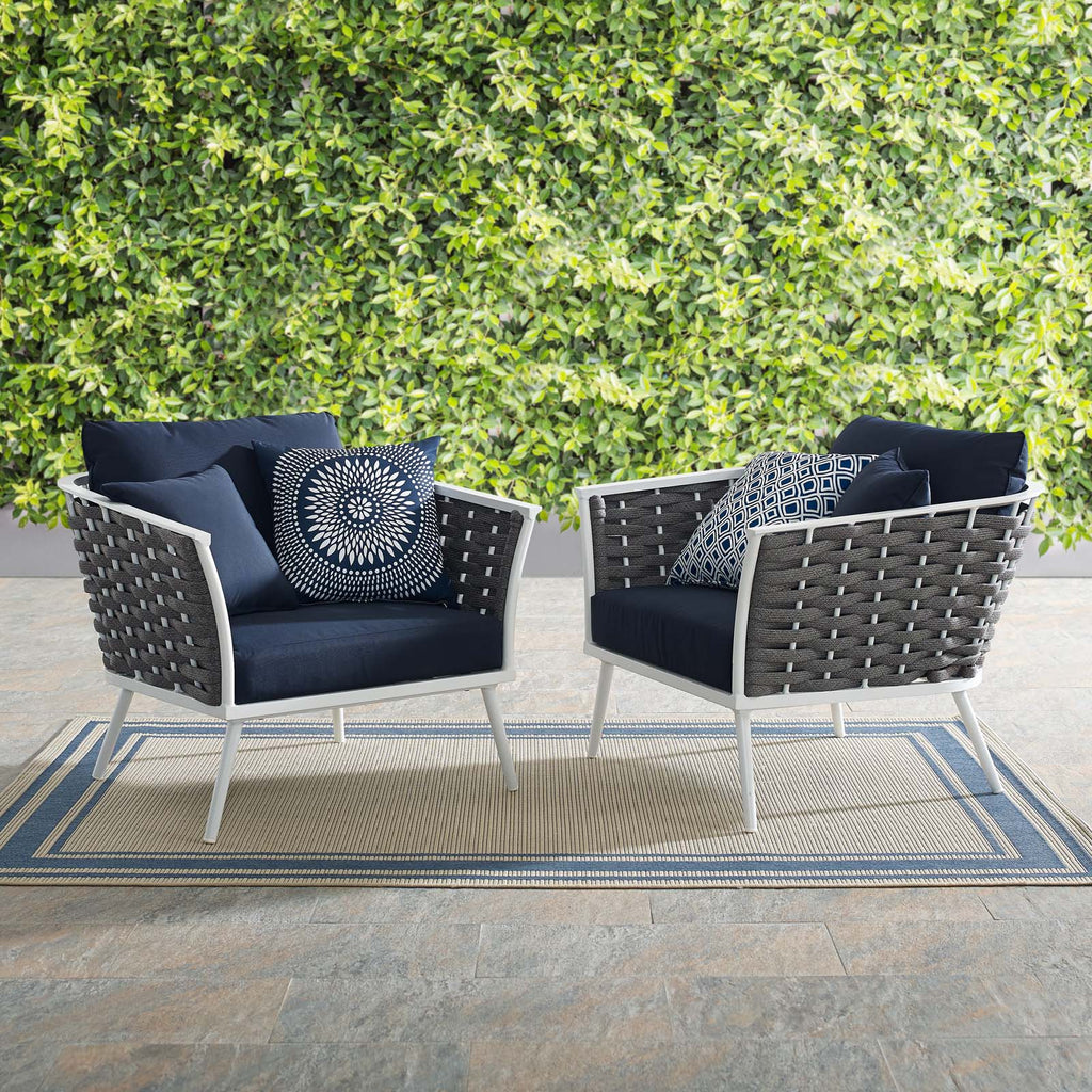 Stance Armchair Outdoor Patio Aluminum Set of 2 in White Navy