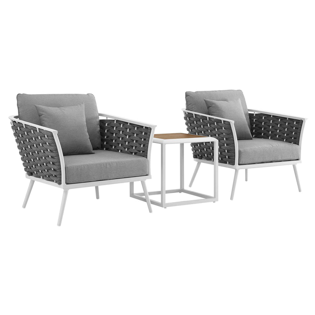 Stance 3 Piece Outdoor Patio Aluminum Sectional Sofa Set in White Gray-5