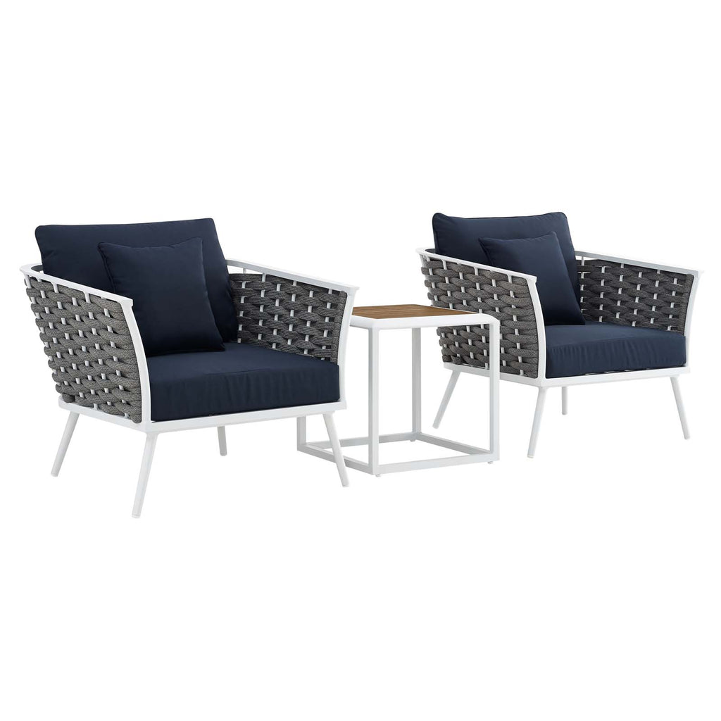 Stance 3 Piece Outdoor Patio Aluminum Sectional Sofa Set in White Navy-5