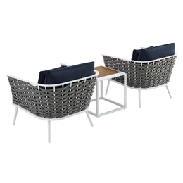 Stance 3 Piece Outdoor Patio Aluminum Sectional Sofa Set in White Navy-5