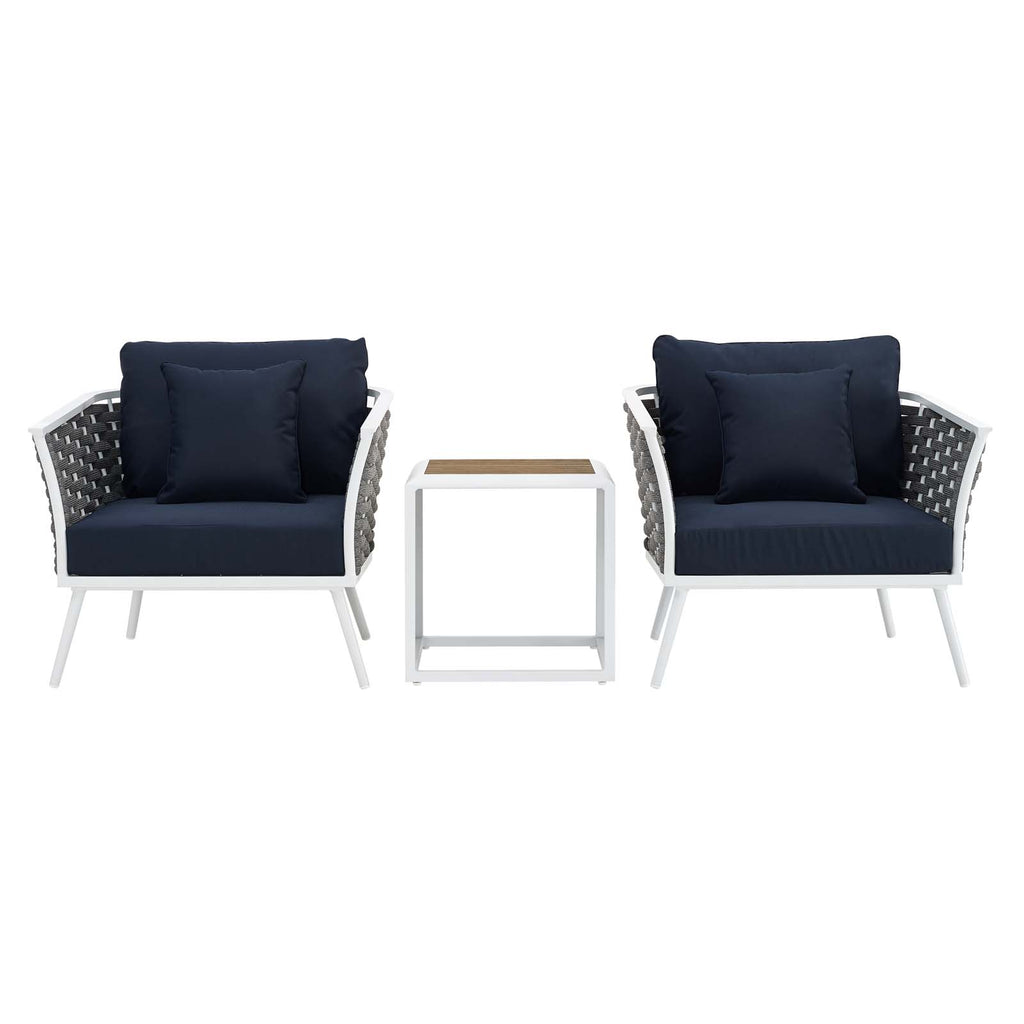 Stance 3 Piece Outdoor Patio Aluminum Sectional Sofa Set in White Navy-5