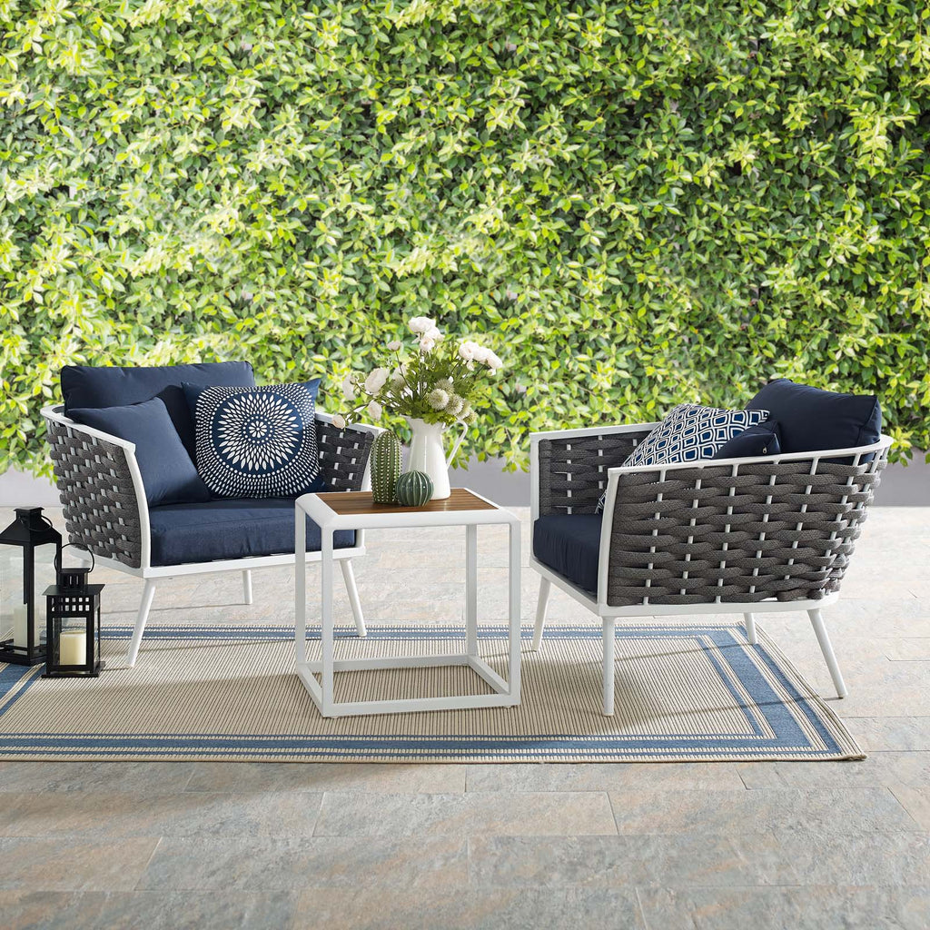 Stance 3 Piece Outdoor Patio Aluminum Sectional Sofa Set in White Navy-5