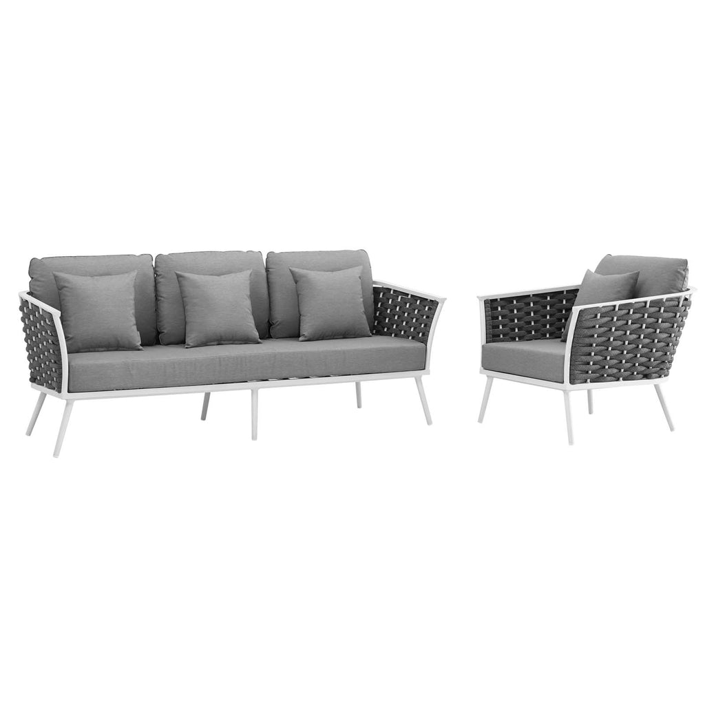 Stance 2 Piece Outdoor Patio Aluminum Sectional Sofa Set in White Gray-2