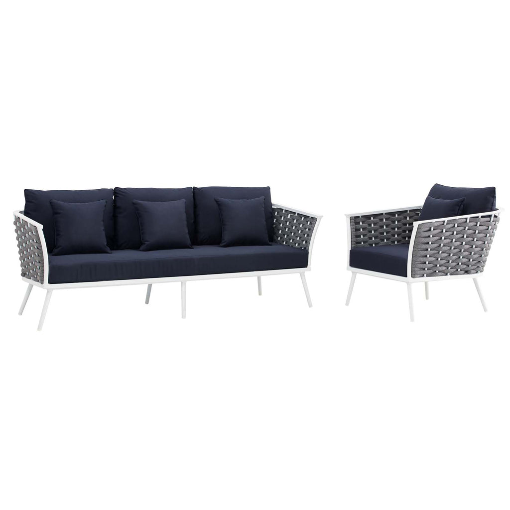 Stance 2 Piece Outdoor Patio Aluminum Sectional Sofa Set in White Navy-2