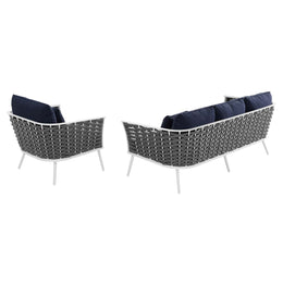 Stance 2 Piece Outdoor Patio Aluminum Sectional Sofa Set in White Navy-2