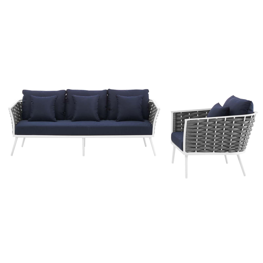 Stance 2 Piece Outdoor Patio Aluminum Sectional Sofa Set in White Navy-2