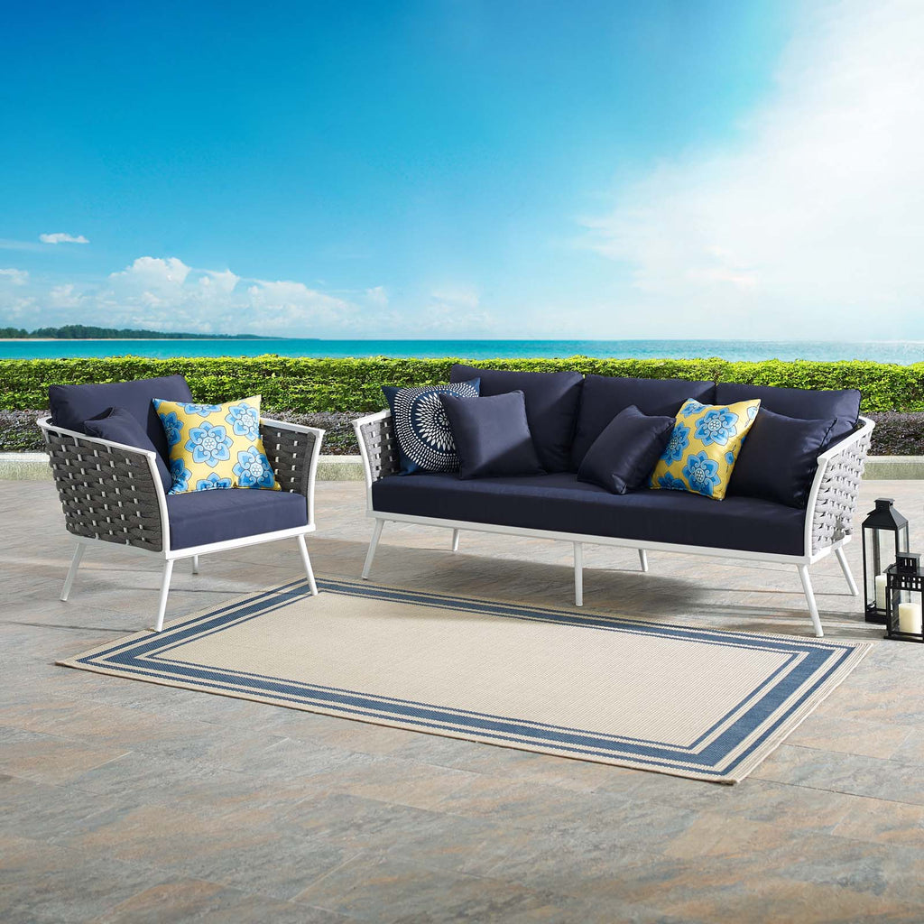 Stance 2 Piece Outdoor Patio Aluminum Sectional Sofa Set in White Navy-2