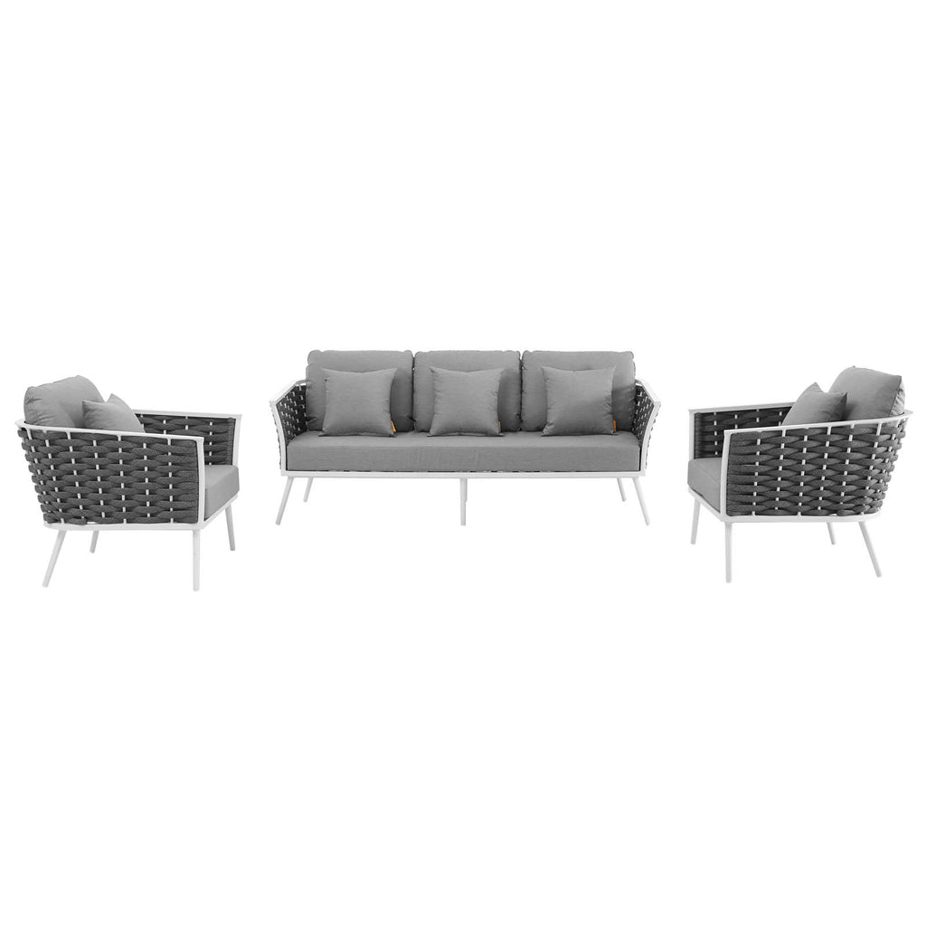 Stance 3 Piece Outdoor Patio Aluminum Sectional Sofa Set in White Gray-4