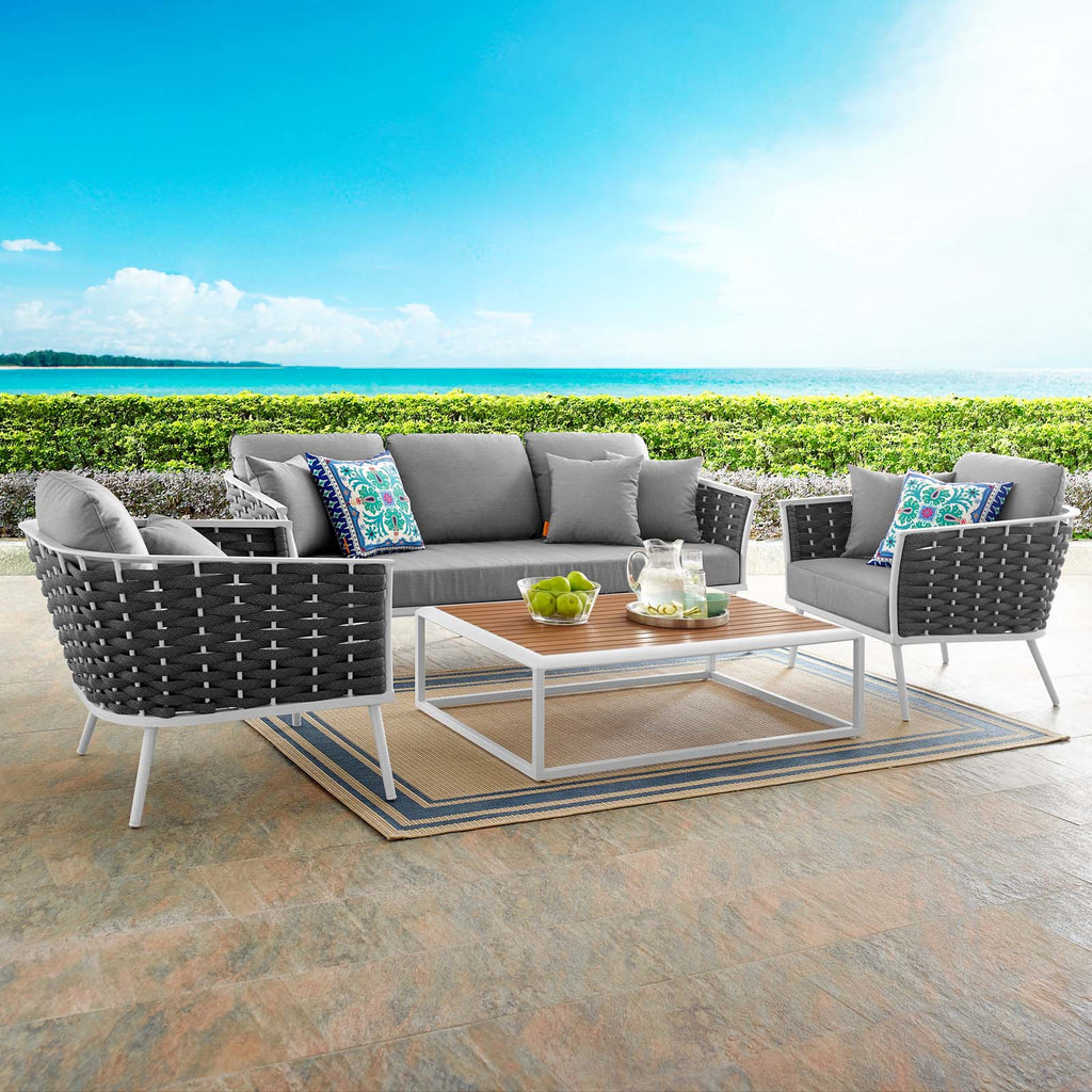 Stance 4 Piece Outdoor Patio Aluminum Sectional Sofa Set in White Gray-2