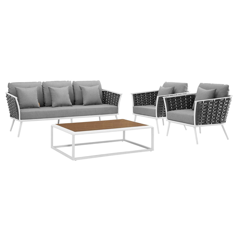 Stance 4 Piece Outdoor Patio Aluminum Sectional Sofa Set in White Gray-2