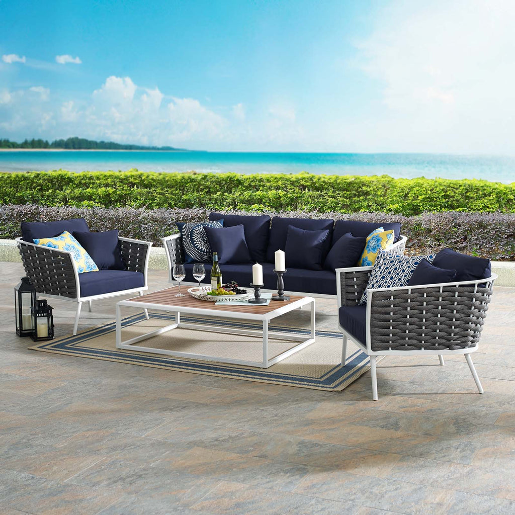 Stance 4 Piece Outdoor Patio Aluminum Sectional Sofa Set in White Navy-2