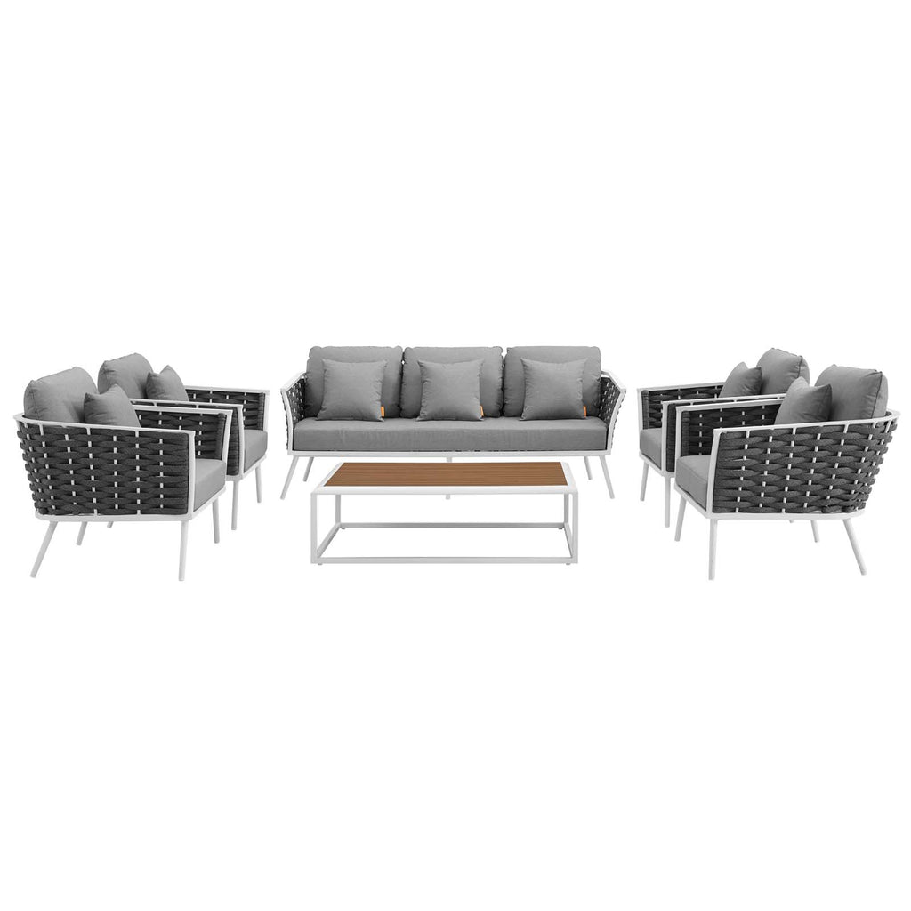 Stance 6 Piece Outdoor Patio Aluminum Sectional Sofa Set in White Gray-2