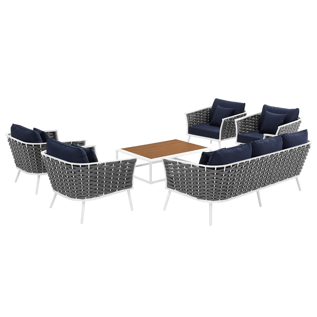 Stance 6 Piece Outdoor Patio Aluminum Sectional Sofa Set in White Navy-2