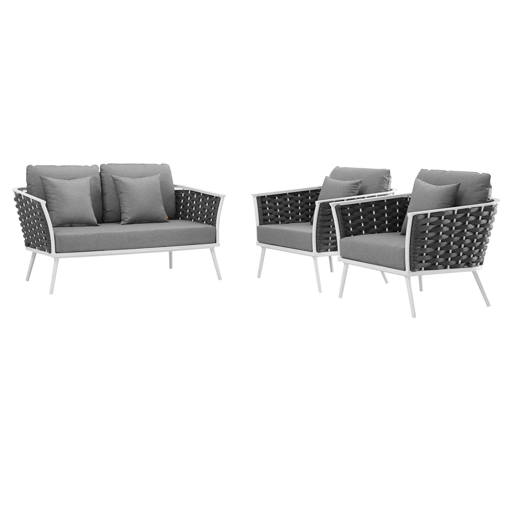 Stance 3 Piece Outdoor Patio Aluminum Sectional Sofa Set in White Gray-2