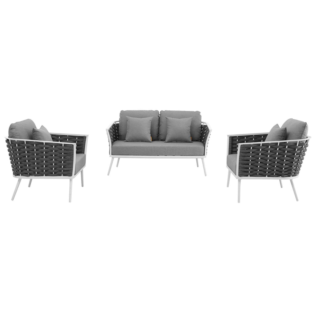 Stance 3 Piece Outdoor Patio Aluminum Sectional Sofa Set in White Gray-2