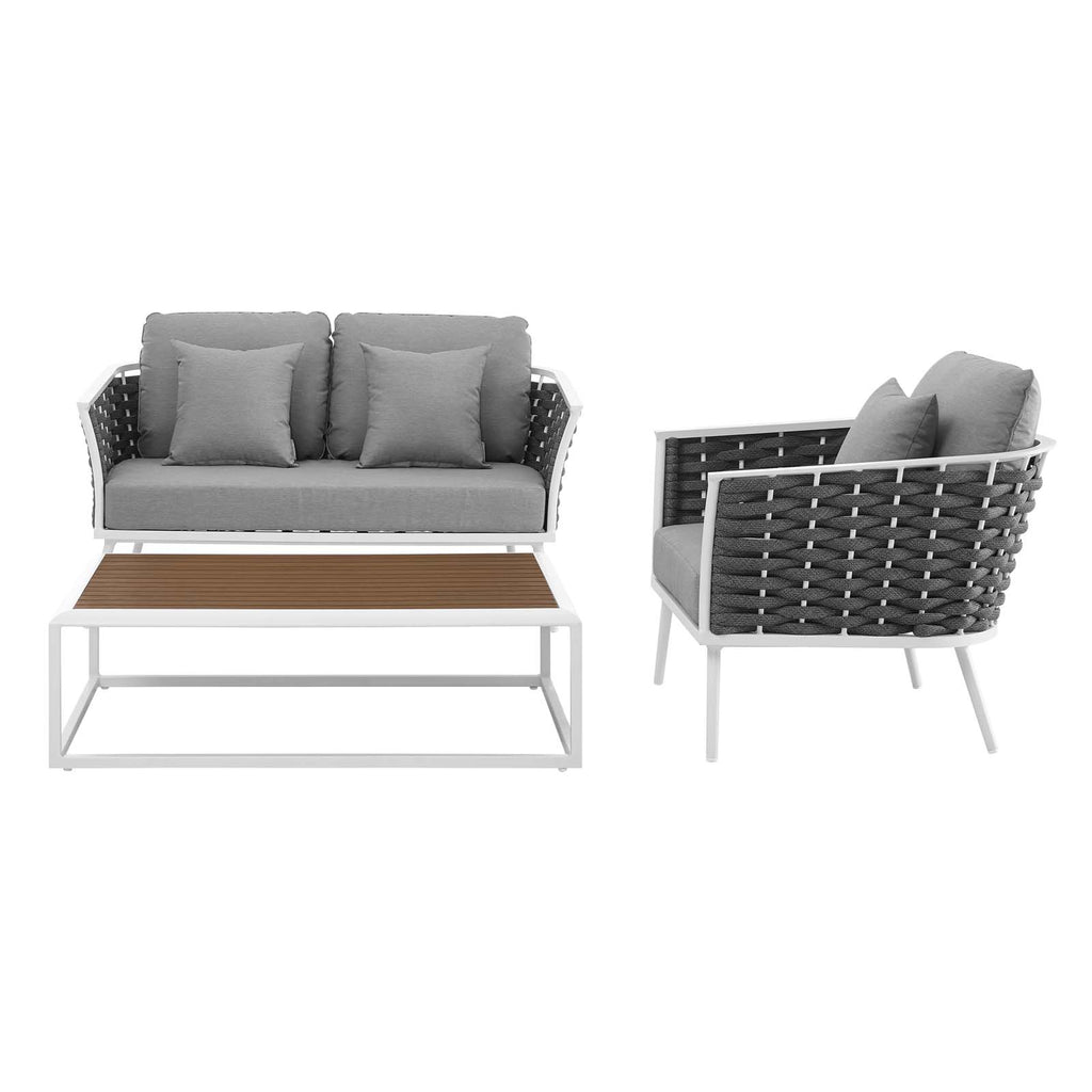 Stance 3 Piece Outdoor Patio Aluminum Sectional Sofa Set in White Gray-1