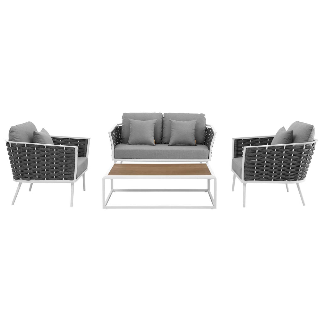 Stance 4 Piece Outdoor Patio Aluminum Sectional Sofa Set in White Gray-1