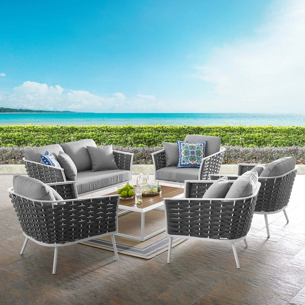 Stance 6 Piece Outdoor Patio Aluminum Sectional Sofa Set in White Gray-1