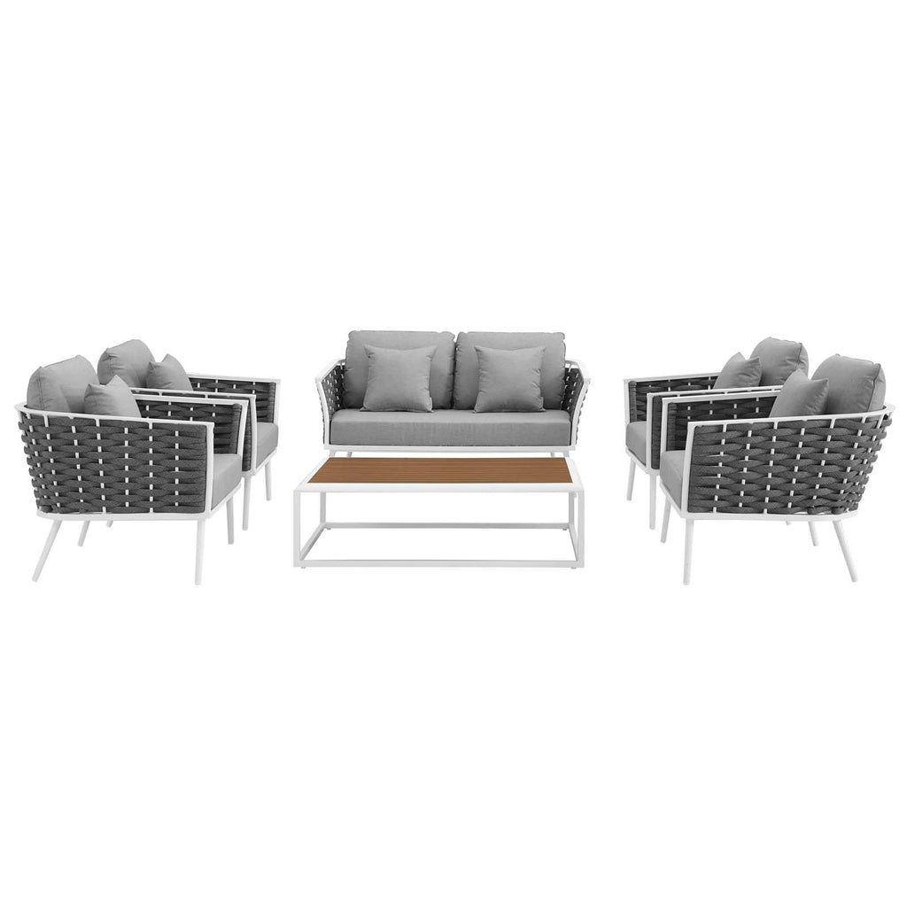Stance 6 Piece Outdoor Patio Aluminum Sectional Sofa Set in White Gray-1