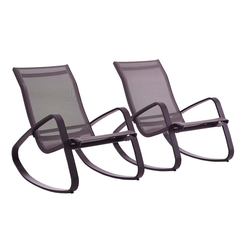 Traveler Rocking Lounge Chair Outdoor Patio Mesh Sling Set of 2 in Black Black