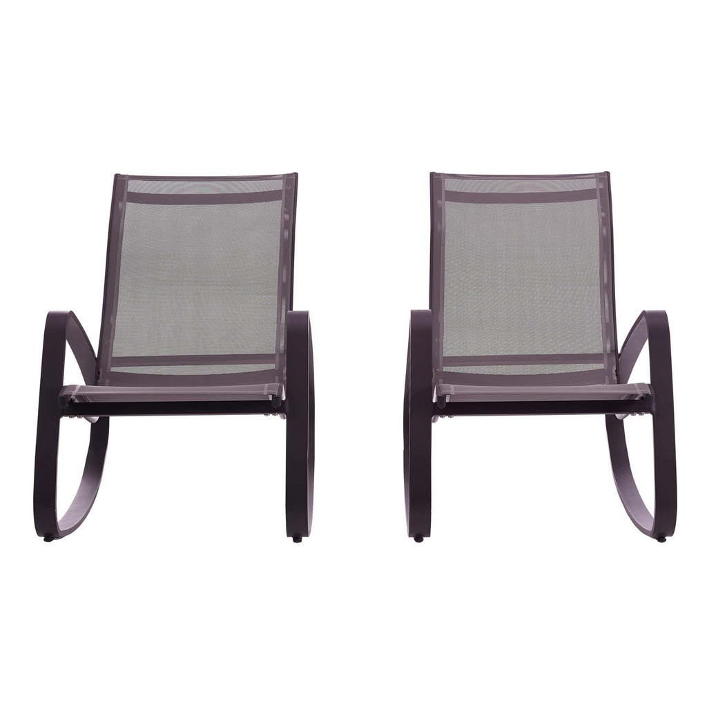 Traveler Rocking Lounge Chair Outdoor Patio Mesh Sling Set of 2 in Black Black