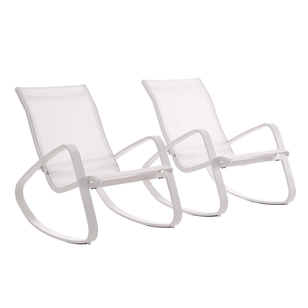 Traveler Rocking Lounge Chair Outdoor Patio Mesh Sling Set of 2 in White White