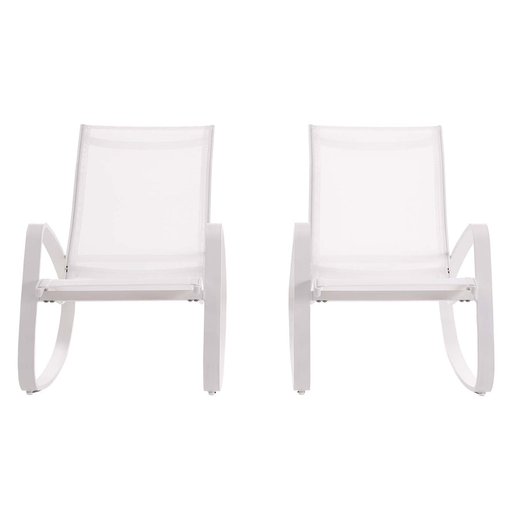 Traveler Rocking Lounge Chair Outdoor Patio Mesh Sling Set of 2 in White White