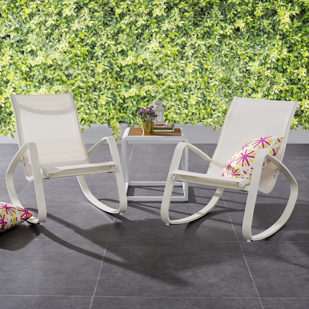 Traveler Rocking Lounge Chair Outdoor Patio Mesh Sling Set of 2 in White White