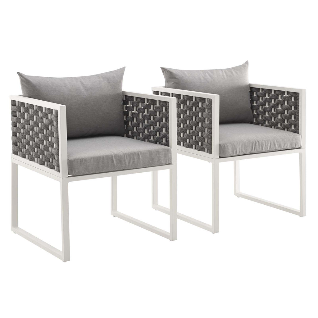 Stance Dining Armchair Outdoor Patio Aluminum Set of 2 in White Gray