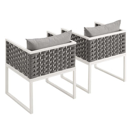 Stance Dining Armchair Outdoor Patio Aluminum Set of 2 in White Gray