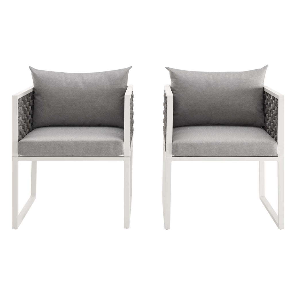 Stance Dining Armchair Outdoor Patio Aluminum Set of 2 in White Gray