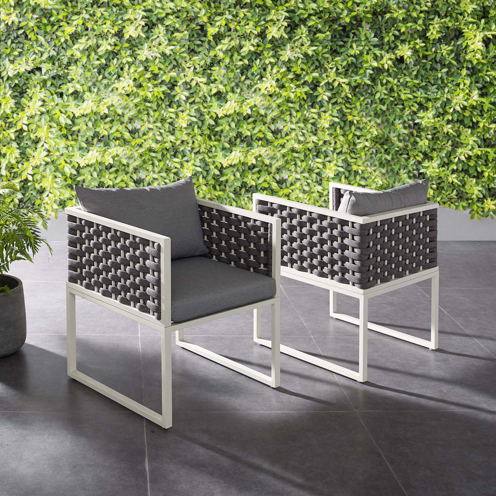 Stance Dining Armchair Outdoor Patio Aluminum Set of 2 in White Gray