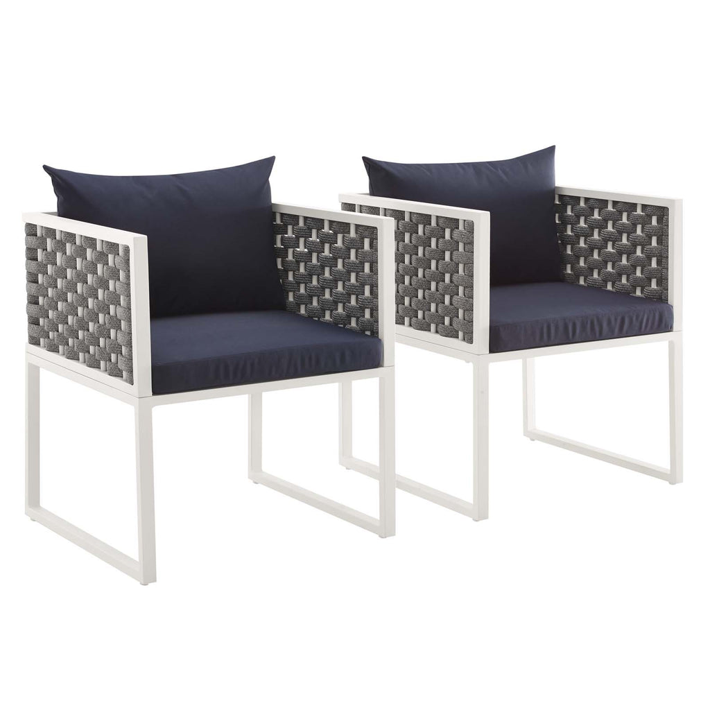 Stance Dining Armchair Outdoor Patio Aluminum Set of 2 in White Navy