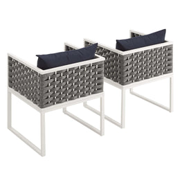 Stance Dining Armchair Outdoor Patio Aluminum Set of 2 in White Navy