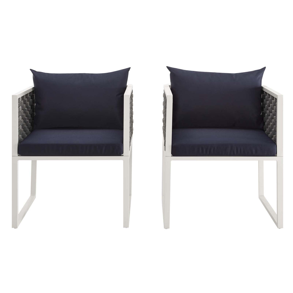 Stance Dining Armchair Outdoor Patio Aluminum Set of 2 in White Navy