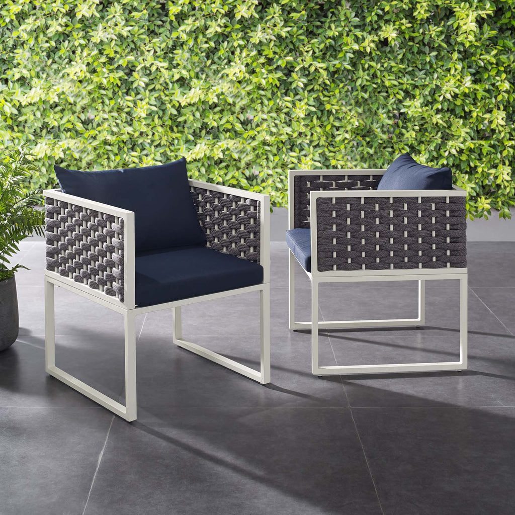 Stance Dining Armchair Outdoor Patio Aluminum Set of 2 in White Navy