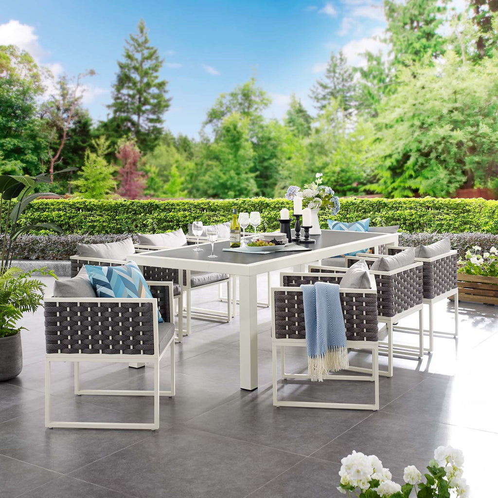 Stance 9 Piece Outdoor Patio Aluminum Dining Set in White Gray