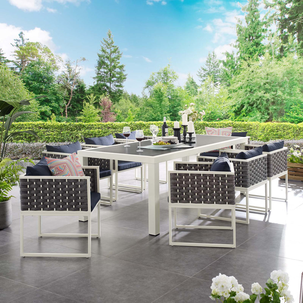Stance 9 Piece Outdoor Patio Aluminum Dining Set in White Navy