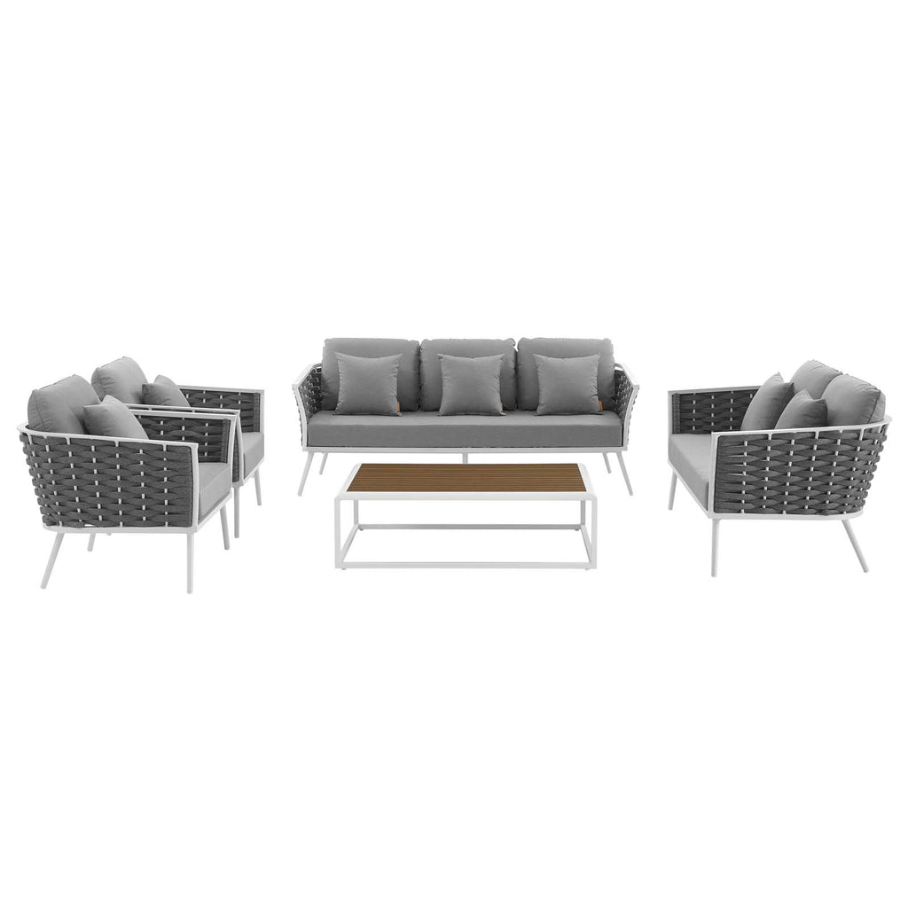 Stance 5 Piece Outdoor Patio Aluminum Sectional Sofa Set in White Gray-2