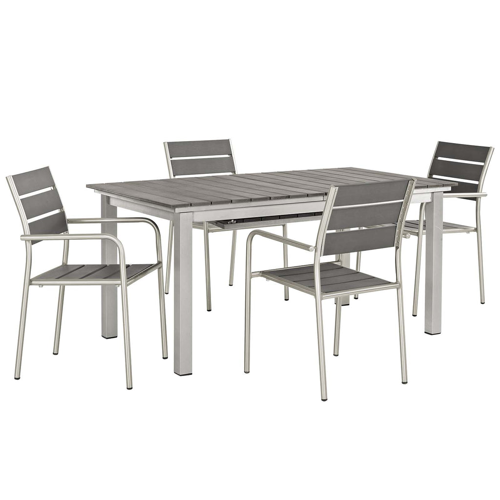 Shore 5 Piece Outdoor Patio Aluminum Outdoor Dining Set in Silver Gray