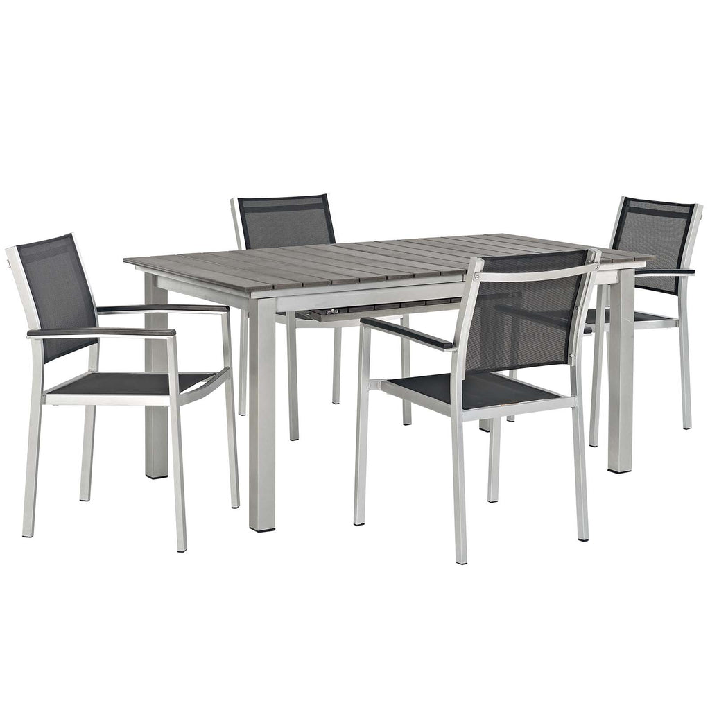 Shore 5 Piece Outdoor Patio Aluminum Outdoor Dining Set in Silver Black