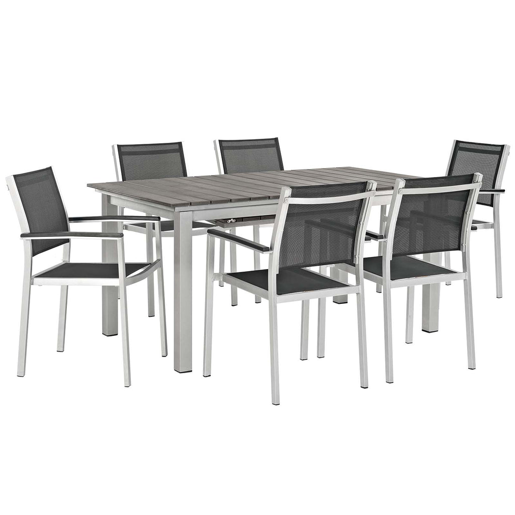 Shore 7 Piece Outdoor Patio Aluminum Outdoor Dining Set in Silver Black