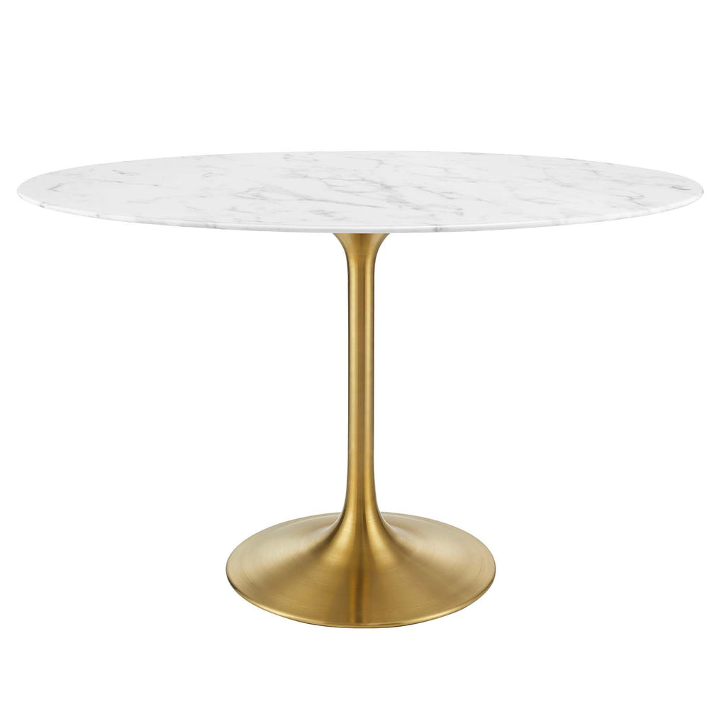 Lippa 48" Oval Artificial Marble Dining Table in Gold White