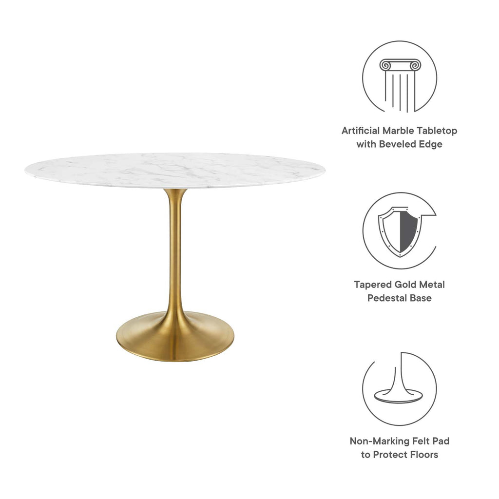 Lippa 48" Oval Artificial Marble Dining Table in Gold White